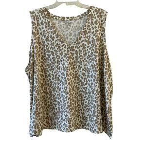 Old Navy Women's 4X Everywear Sleeveless Top Animal Print Cream Taupe  V-Neck